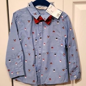 Boys 4T Christmas Button Up and Bow Tie